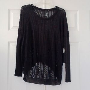 Mak B Black Oversize Hi Low Lightweight Sweater